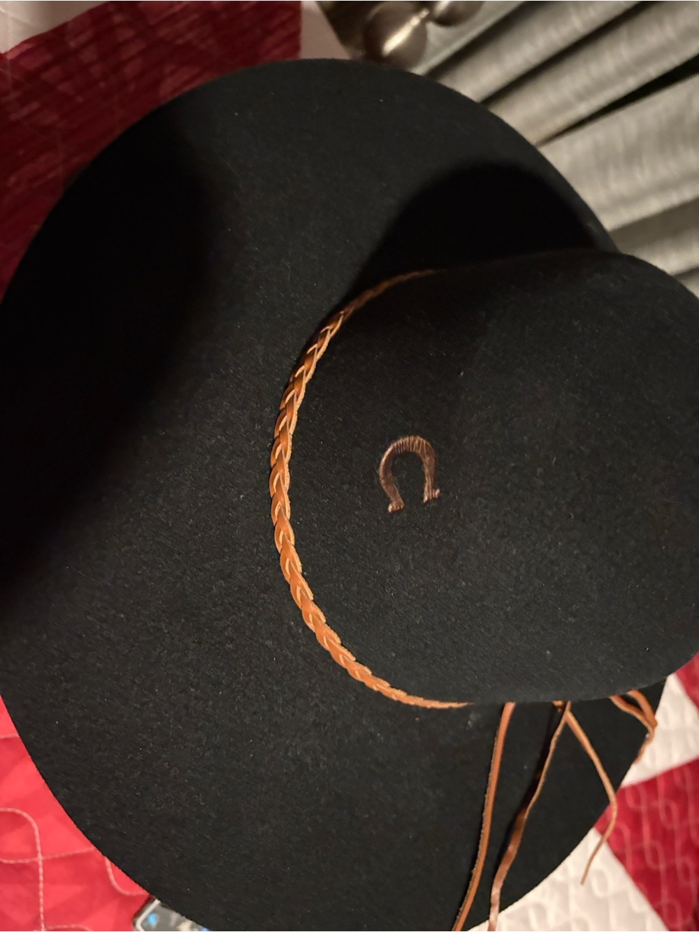 Women’s Black Felt Hat with Braided Tan Accent